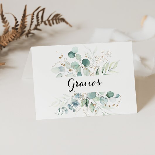 Carte Gracias Mariage pliée Rustique Gold Floral