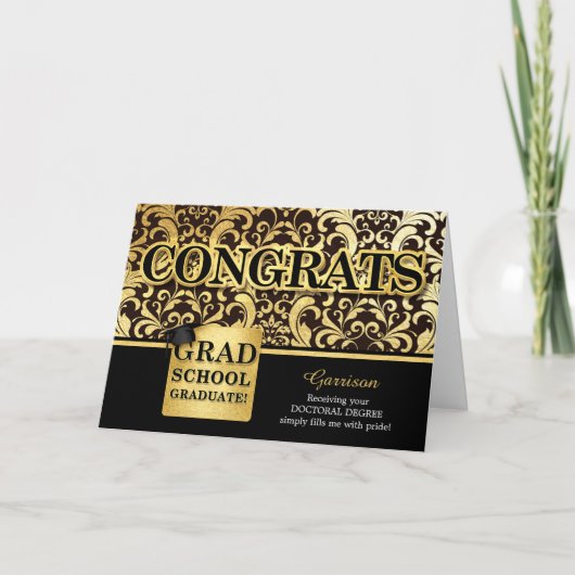 Carte Grad School Graduated Nom Faux Gold Foil (Devant)