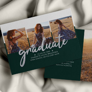 Carte Graduation 2023 Photo Collage Green Silver Grad
