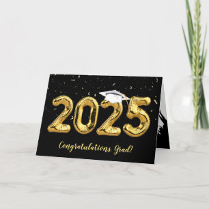 Carte Graduation 2024 avec Casquette blanc et Confetti