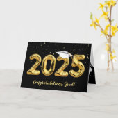 Carte Graduation 2025 avec Casquette blanc et Confetti (Fleur jaune)