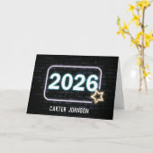 Carte Graduation 2026 Neon Sign On Brick (Fleur jaune)