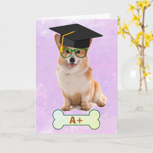 Carte Graduation A+ Corgi (Fleur jaune)