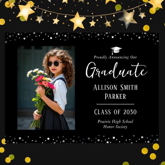 Carte Graduation Announcement Black and Silver Photo