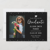 Carte Graduation Announcement Black and Silver Photo (Devant)