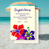 Carte Graduation Announcement Hibiscus Art Ecru