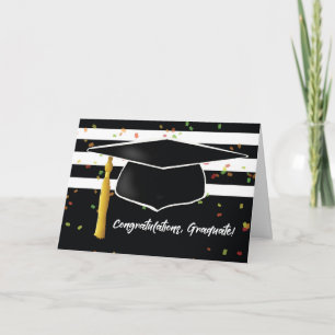 Carte Graduation avec Casquette et noir blanc rayures