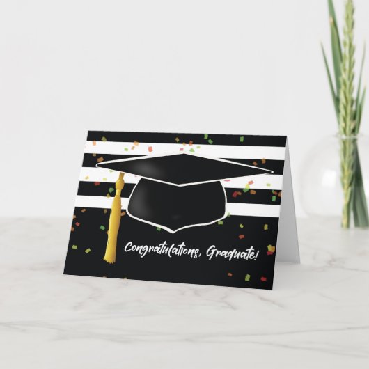 Carte Graduation avec Casquette et noir blanc rayures (Devant)