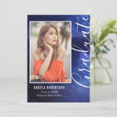 Carte Graduation Blue Nebula Space Stylish Photo moderne (Debout devant)