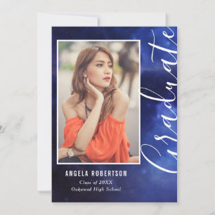 Carte Graduation Blue Nebula Space Stylish Photo moderne