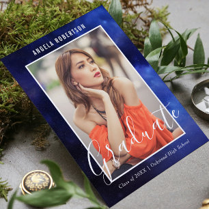 Carte Graduation Blue Nebula Space Stylish Photo moderne