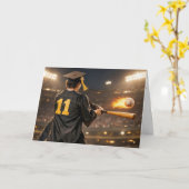 Carte Graduation Boy Baseball Player #11 (Fleur jaune)