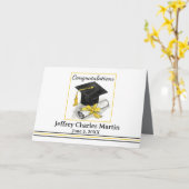 Carte Graduation Congratulations Black Cap Custom Name (Fleur jaune)