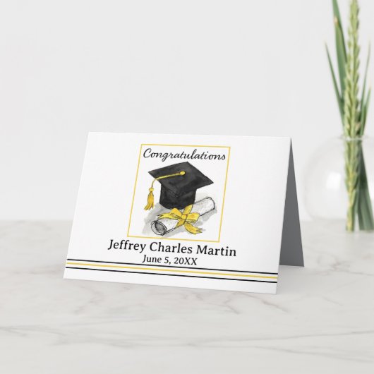 Carte Graduation Congratulations Black Cap Custom Name (Devant)