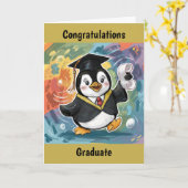 Carte Graduation de pingouin personnalisée (Fleur jaune)