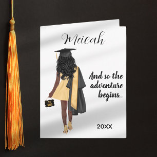 Carte Graduation Fille Noire Congrats Moderne Grad