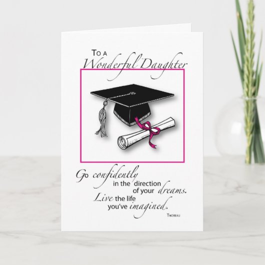Carte Graduation fille rose noir (Devant)