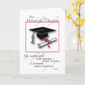Carte Graduation fille rose noir (Fleur jaune)