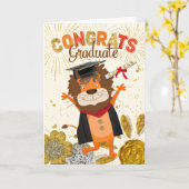 Carte Graduation - Lion Cartoon Roaring Success (Fleur jaune)