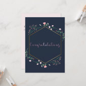 Carte Graduation Marine bleu et rose floral (Devant/Arrière en situation)