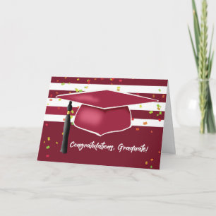 Carte Graduation Maroon Rouge Avec Bandes Blances Noires