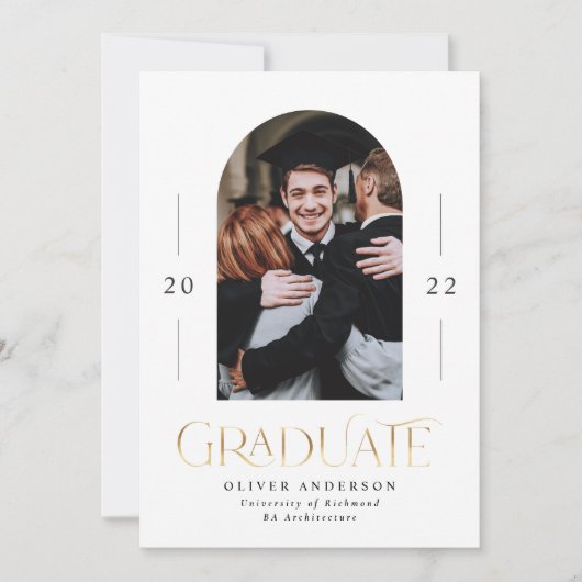 Carte Graduation moderne élégant or vert 1 arc photo (Devant)