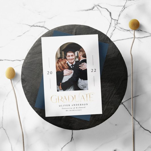 Carte Graduation moderne élégante marine bleu 1 arche ph