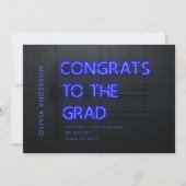 Carte Graduation néon noir bleu fêtes moderne design (Devant)