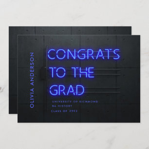 Carte Graduation néon noir bleu fêtes moderne design