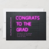 Carte Graduation neon pink bright modern (Devant)