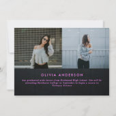 Carte Graduation neon pink bright modern (Dos)