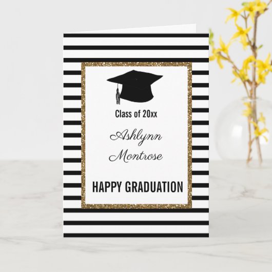 Carte Graduation Noire et Or (Fleur jaune)