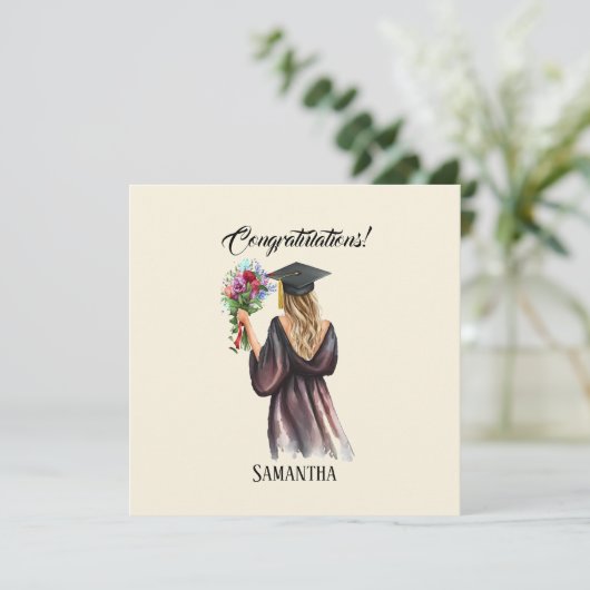 Carte Graduation personnalisée en aquarelle (11) (Debout devant)