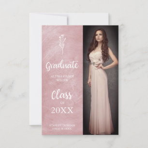 Carte Graduation Photo Effet en métal rose rose tendance