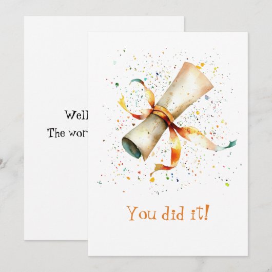 Carte Graduation Scroll and Ribbon You Did It (Devant / Derrière)