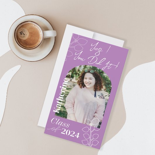 Carte Graduation Simple Foliage Lavande