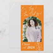 Carte Graduation Simple Foliage Photo Orange (Devant / Derrière)