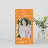 Carte Graduation Simple Foliage Photo Orange (Debout devant)
