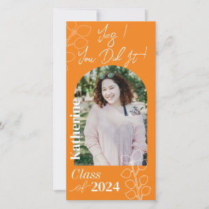 Carte Graduation Simple Foliage Photo Orange
