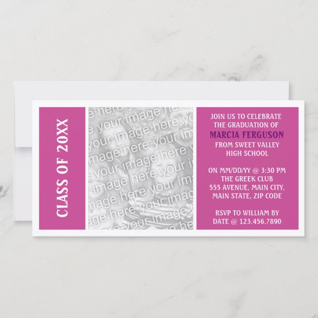 Carte Graduation simple Fuschia (Devant)