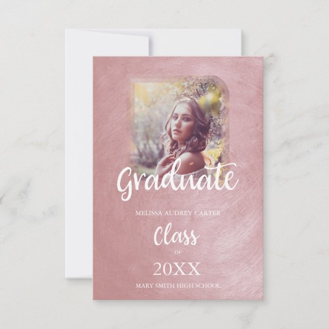 Carte Graduation Tendance Blush Rose effet métallique Te (Devant)