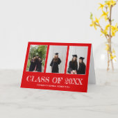 Carte Graduation Trois photo Collage Félicitations Rouge (Fleur jaune)