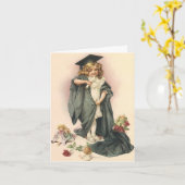 Carte Graduation vintage, Fille portant un Casquette et (Fleur jaune)