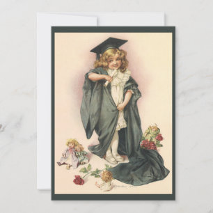 Carte Graduation vintage, Fille portant un Casquette et 