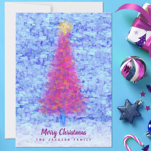 Carte Graffiti Arbre de Noël rose avec mur bleu urbain