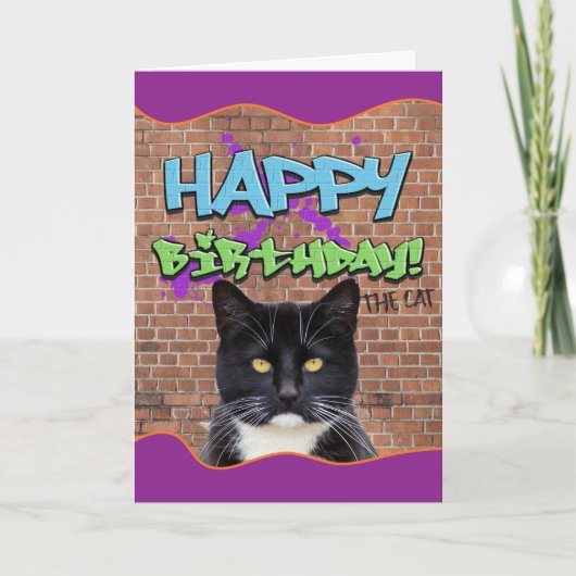 Carte Graffiti d'anniversaire amusant du chat (Devant)