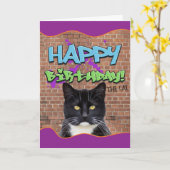 Carte Graffiti d'anniversaire amusant du chat (Fleur jaune)