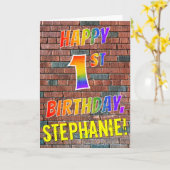 Carte Graffiti Inspiré arc-en-ciel Look HAPPY 1ER ANNIVE (Fleur jaune)