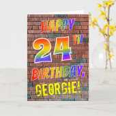 Carte Graffiti Inspiré arc-en-ciel Look HAPPY 24E ANNIVE (Fleur jaune)