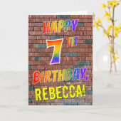 Carte Graffiti Inspiré arc-en-ciel Look HAPPY 7E ANNIVER (Fleur jaune)